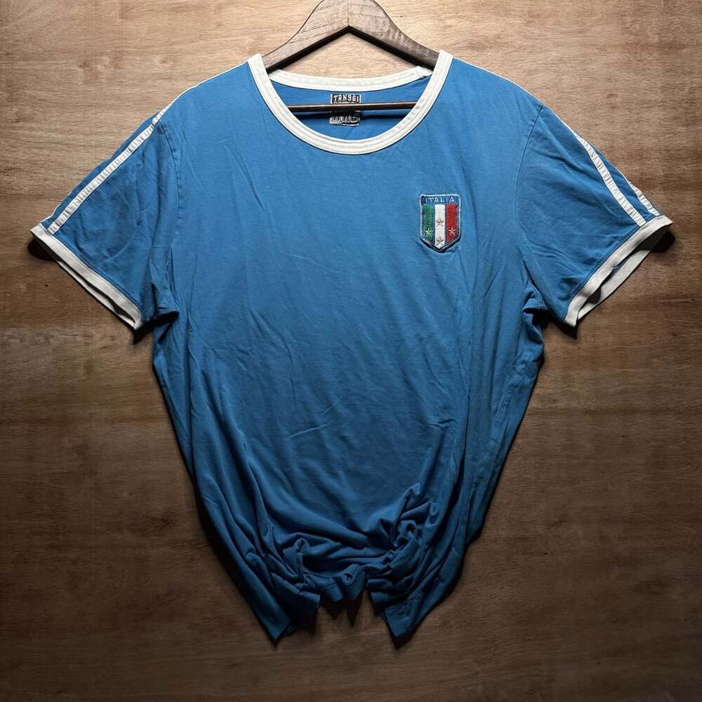 TRN961 Italia Italy XXL Ringer T Shirt Blue Soccer Football Y2K Style